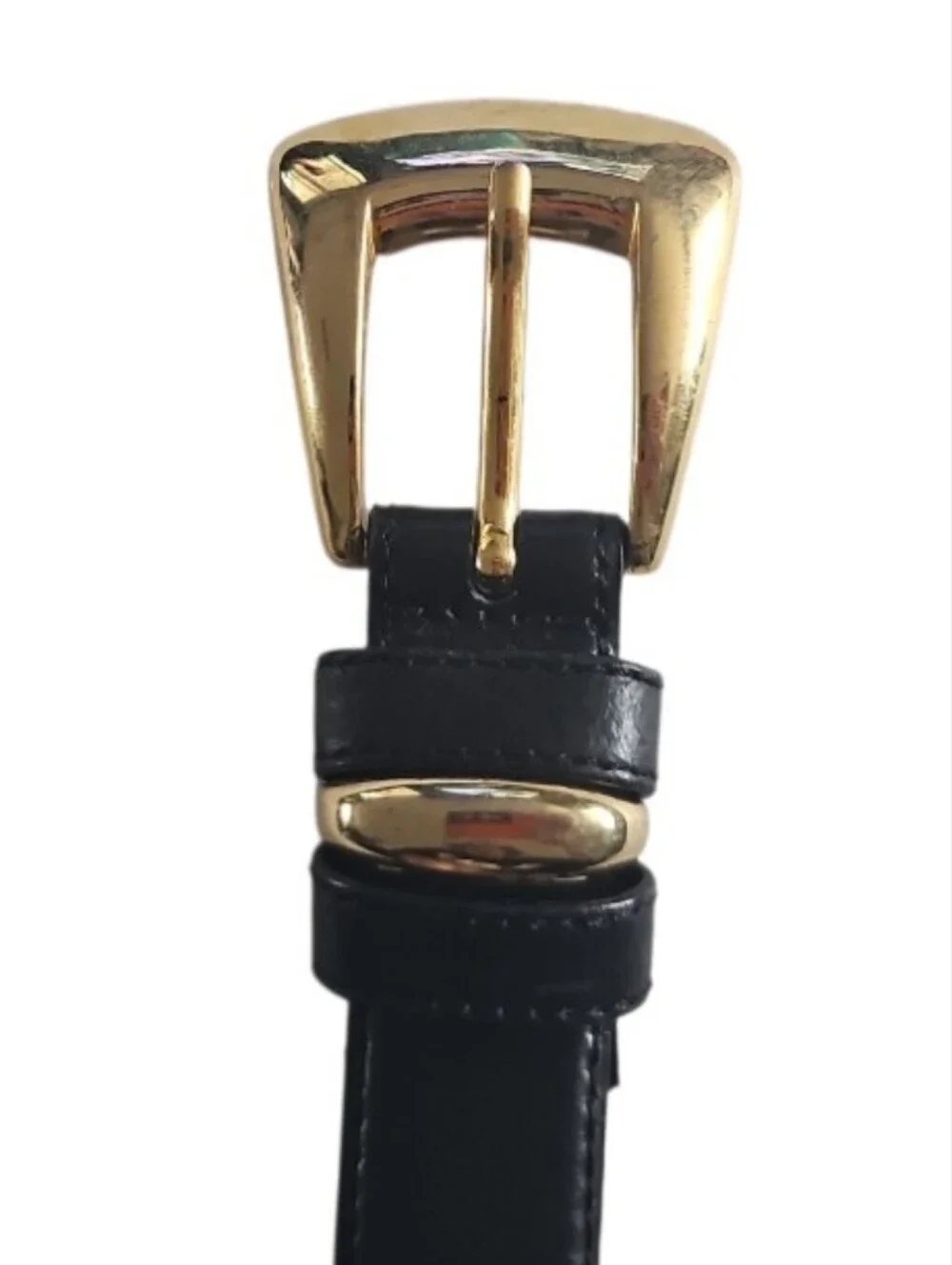 Italian Leather Belt Women’s L Black Gold Buckle Made in Italy Quiet Luxury